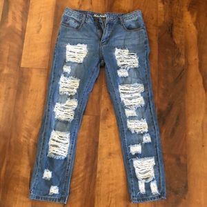 Distressed boyfriend jeans